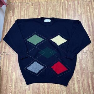 Vintage Pringle of Scotland Sweater Mens Large Blue 100% Lambswool Argyle 90s